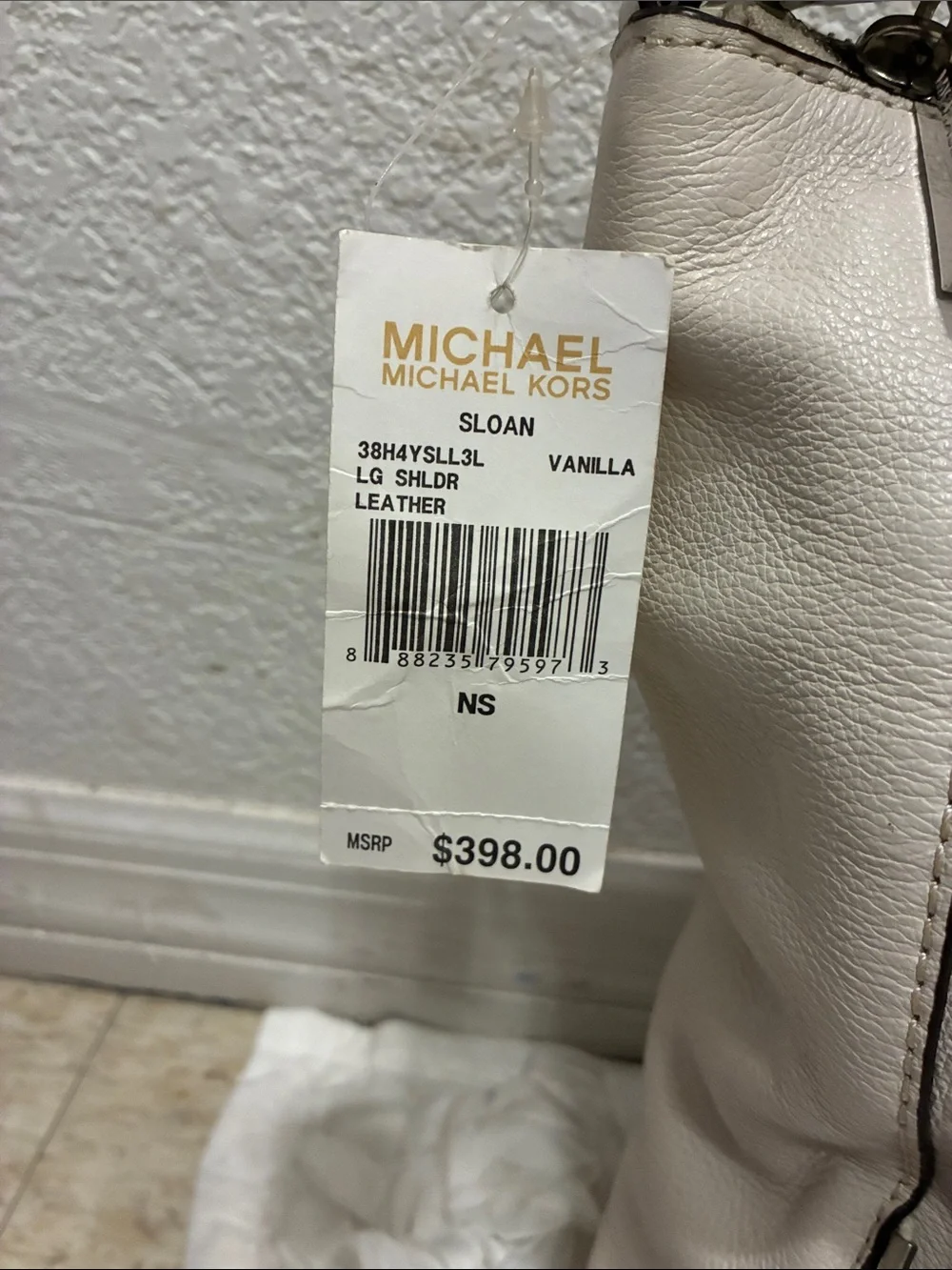Michael Kors Vanilla Leather Shoulder Hobo with Front Pocket